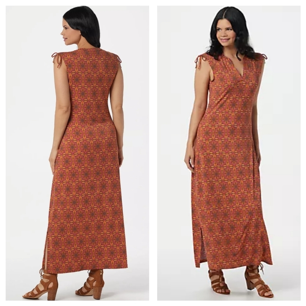Brooke Shields Timeless Rust Regular Sleevless Maxi Summer Dress Sz MP Stretchy